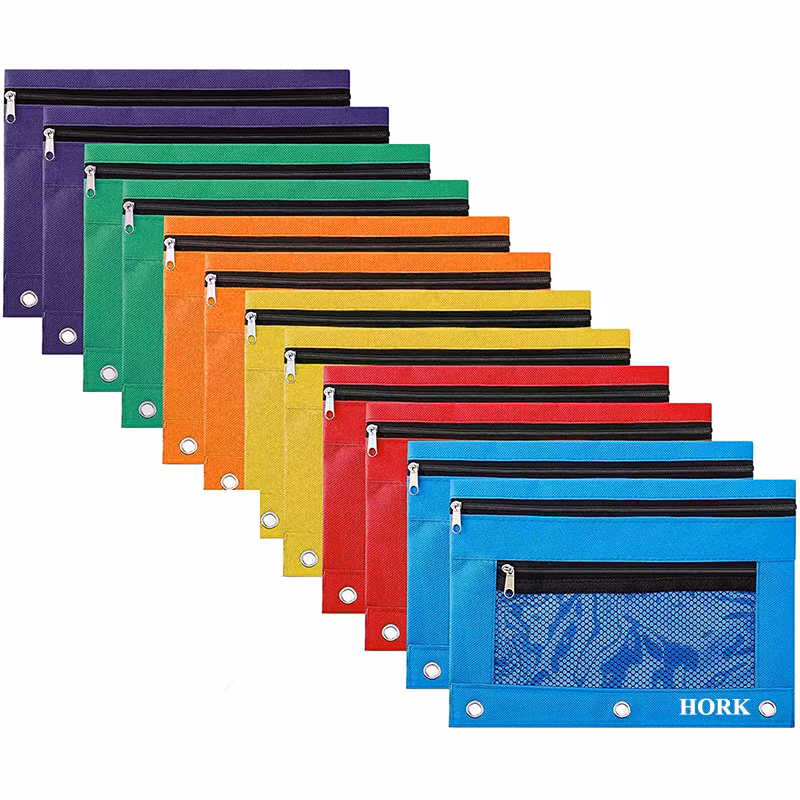 Binder Pencil Pouch Zipper Pencil Case Bag Utility Pouch Pen Bag with 3 Ring Double Pocket Mesh Window