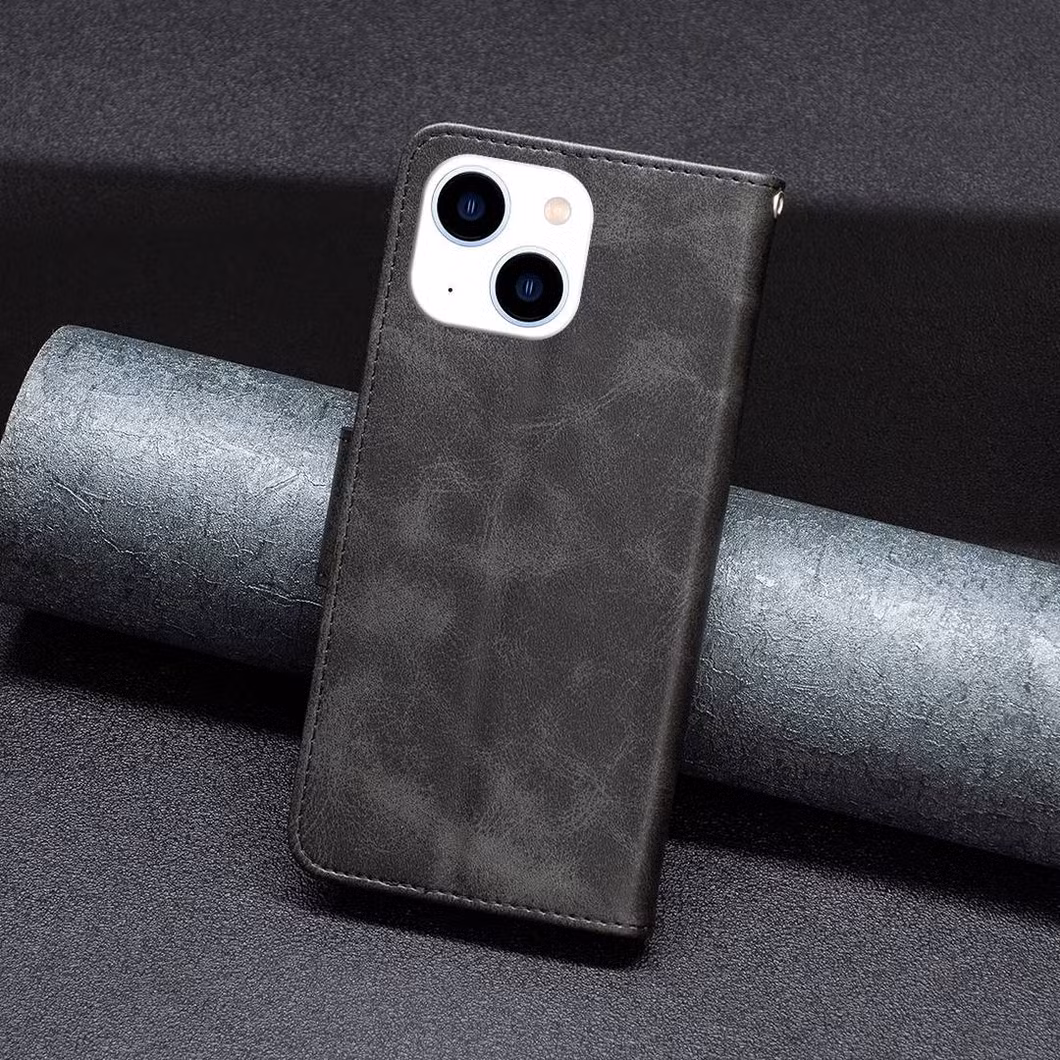 for iPhone 14 6.1 Inch Bf Leather Series-4 Shockproof Phone Case Solid Color Magnetic Clasp Well-Protected Wallet Style Leather Case Stand Cell Phone Shell