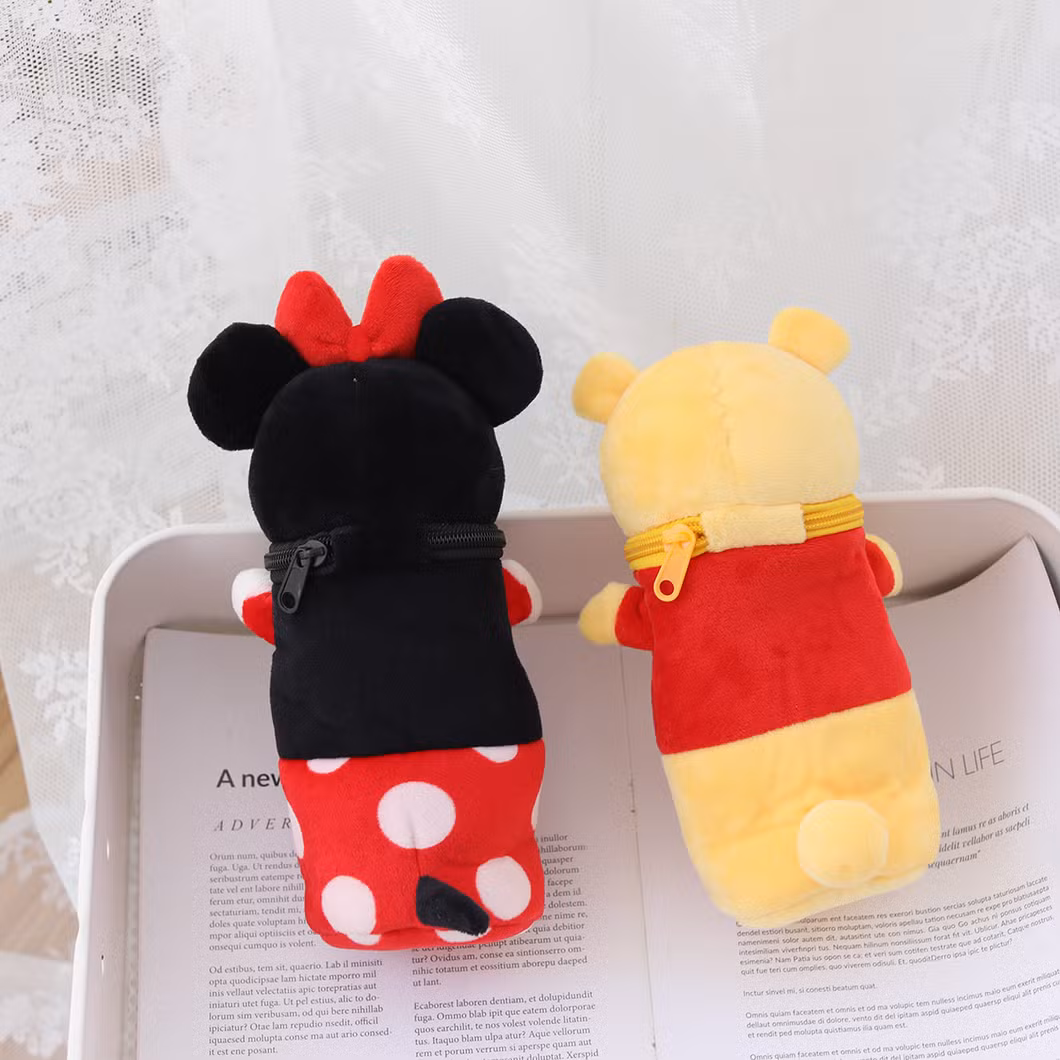 Cartoon Large Capacity Student Plush PU Cute Pen Case