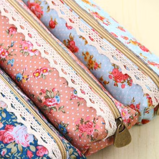 Cute Floral Lace Pencil Case for School and Makeup