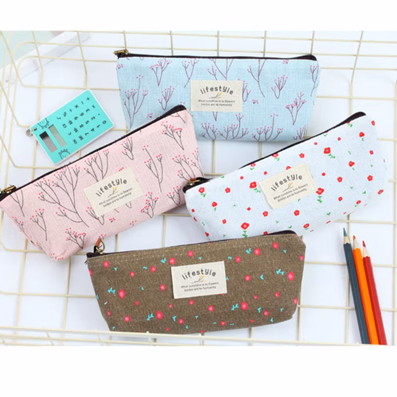 Korea Creative Pencil Case Custom Logo Girls Stationery Box Floral Pencil Bag