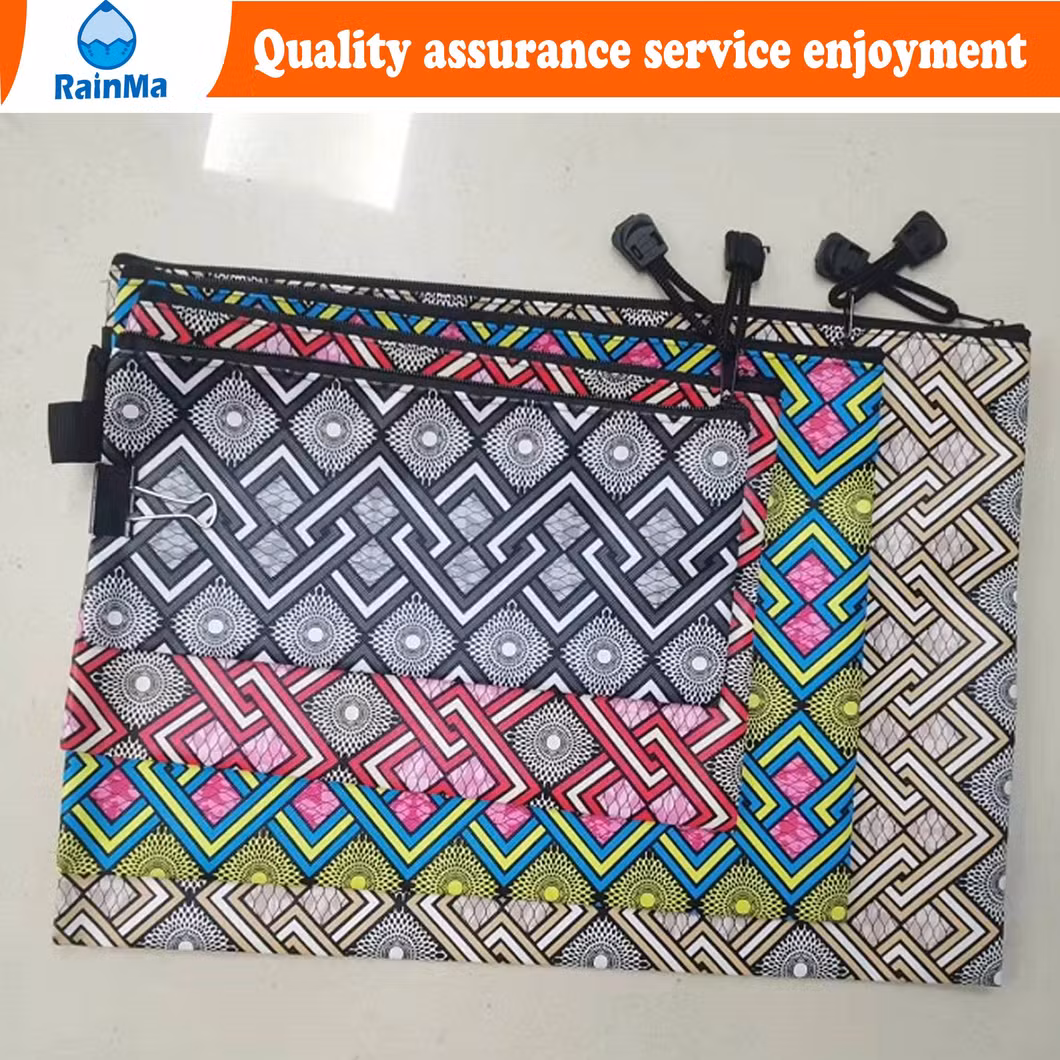 B4 A4 B5 A5 A6 Office School Leather Waterproof Zip Bag with Colorful Flowers Style