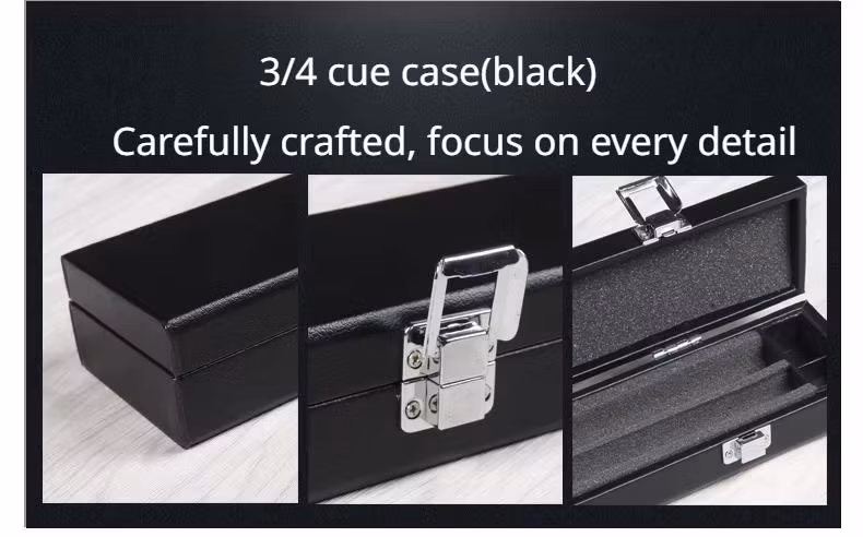 Right Angle 3/4 Solid Black Snooker Cue Case with PU Leather