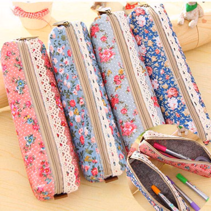 Cute Floral Lace Pencil Case for School and Makeup