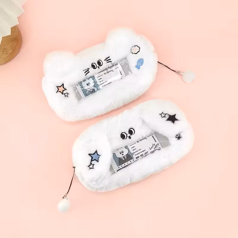White Color 25cm Cute Animals Cat Fluffy Plush Pencil Case for Sale