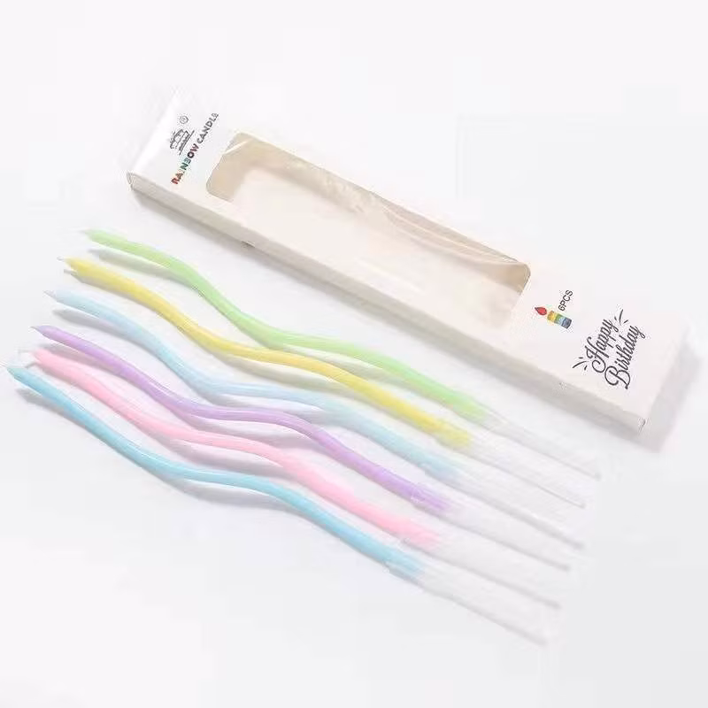 Hot Sale Colored Romantic Curving Pencil Candle Safe Flame Kids Birthday Party Wedding Cake Candles
