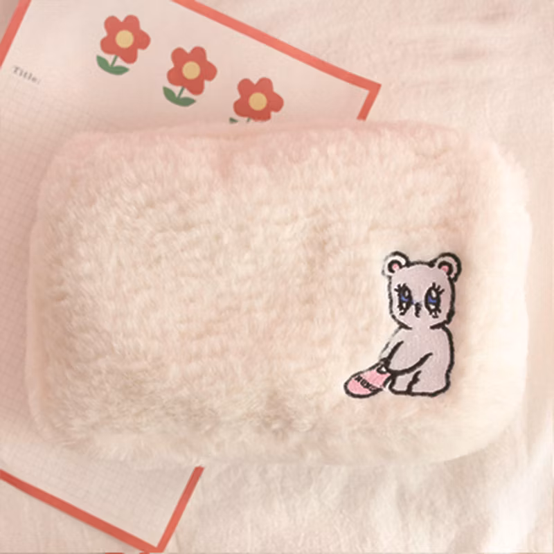 Promotional Flannel Zipper Kawaii Circular Pencil Bag Pencil Case for Office