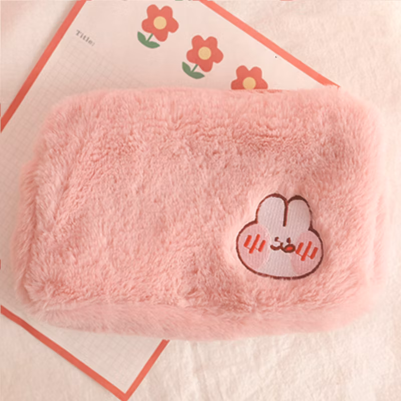 Promotional Flannel Zipper Kawaii Circular Pencil Bag Pencil Case for Office