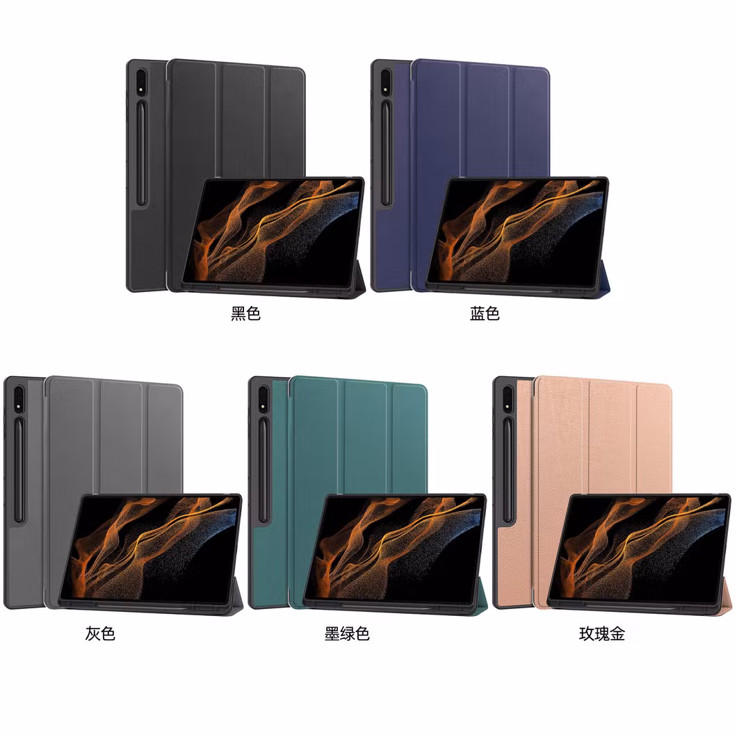 Trifold Flip Case Back Cover with Pencil Holder for Samsung Galaxy S9 Ultra 14.6 Sm-X910 X916b X918u
