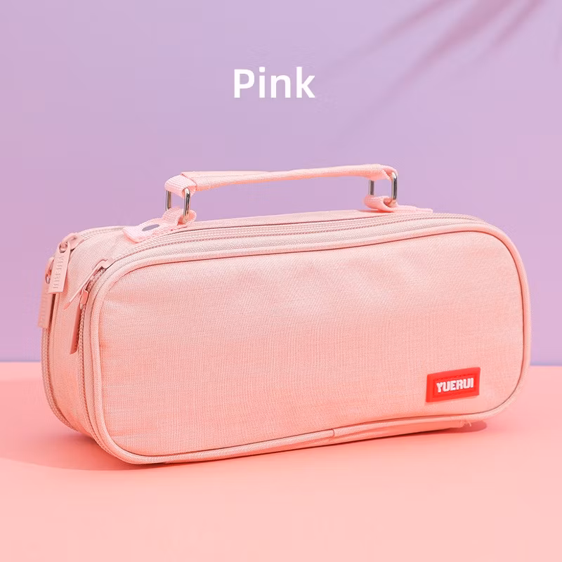 Pink Oxford Cloth Pencil Bag Colourful Large Storage Pencil Case Pen Bag with Zipper Big Capacity Pouch Organizer