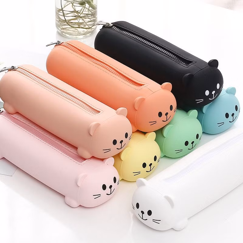 Custom Silicone Cute Cat Pencil Bag Stationery Soft Kids Kawaii Pencil Case