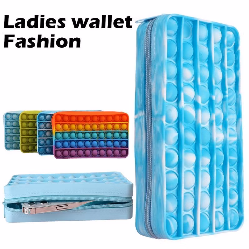 Fidget Pencil Pen Case Simple Sensory Silicone Bubble Toy Pop Pencil Case