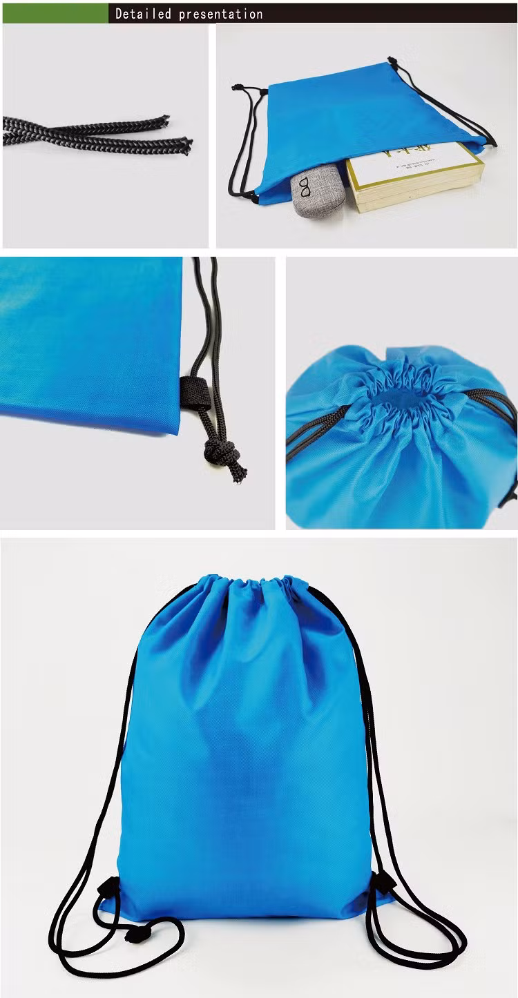 Promotional Fashionable Recycled Custom 210d Polyester Fabric Backpack School Drawstring Gym Bag