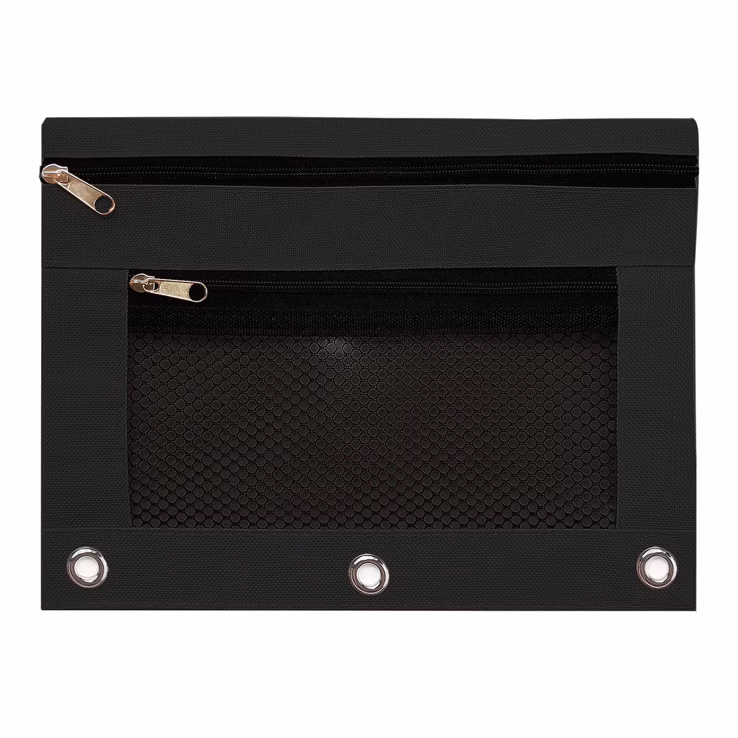 6 Colors Double-Layer Mesh Three-Hole Pencil Bags with Binder Rings