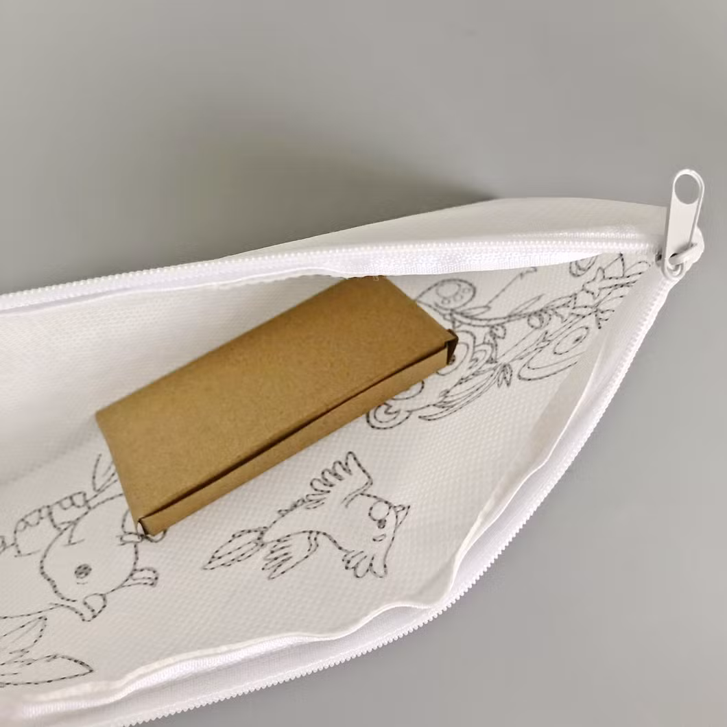 Children RPET DIY Drawing Coloring Zipper Pencil Case with 5 Color Crayon