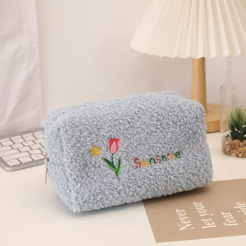 Factory Price Flannel Zipper Kawaii Rectangular Pencil Bag Pencil Case for Promotion Gift