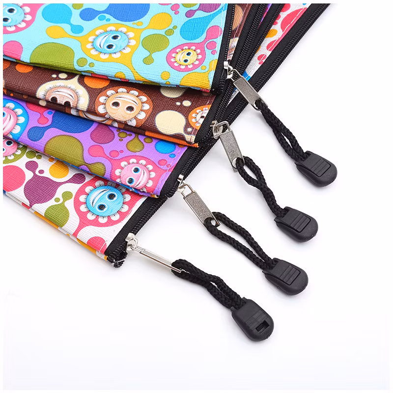 B4 A4 B5 A5 A6 Office School Leather Waterproof Zip Bag with Colorful Flowers Style