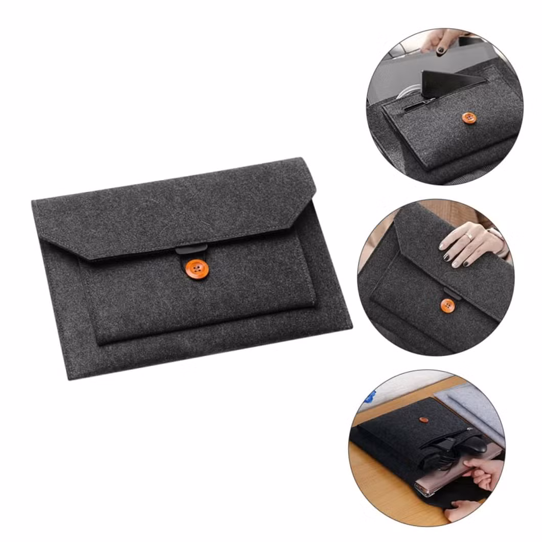 Portable USB Cable Jounal Notebook Envelope Clutch Button Felt Computer Case