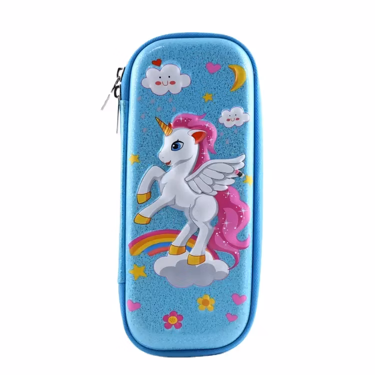 Unicorn Pencil-Box Cute Cartoon School Pencil Box Case of Storage for Kids 6 Pencils Plastic PU Double Zipper