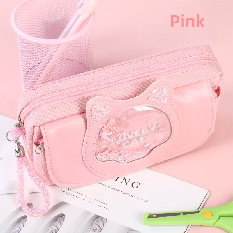 Pink Canvas Pencil Bag Colourful Large Storage Pencil Case Pen Bag with Zipper Big Capacity Pouch Organizer