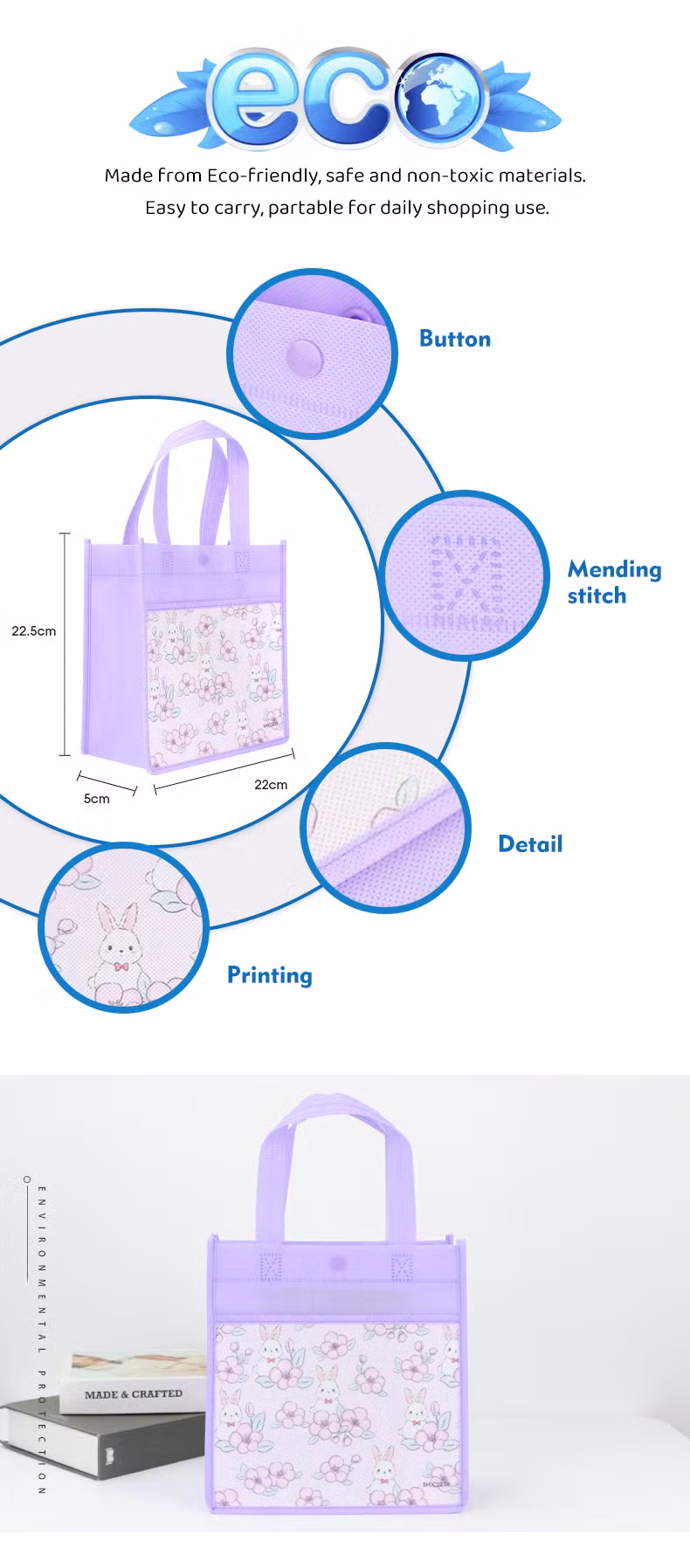 Custom Logo Soft Handle RPET Nonwoven Laminating Shopping Bag