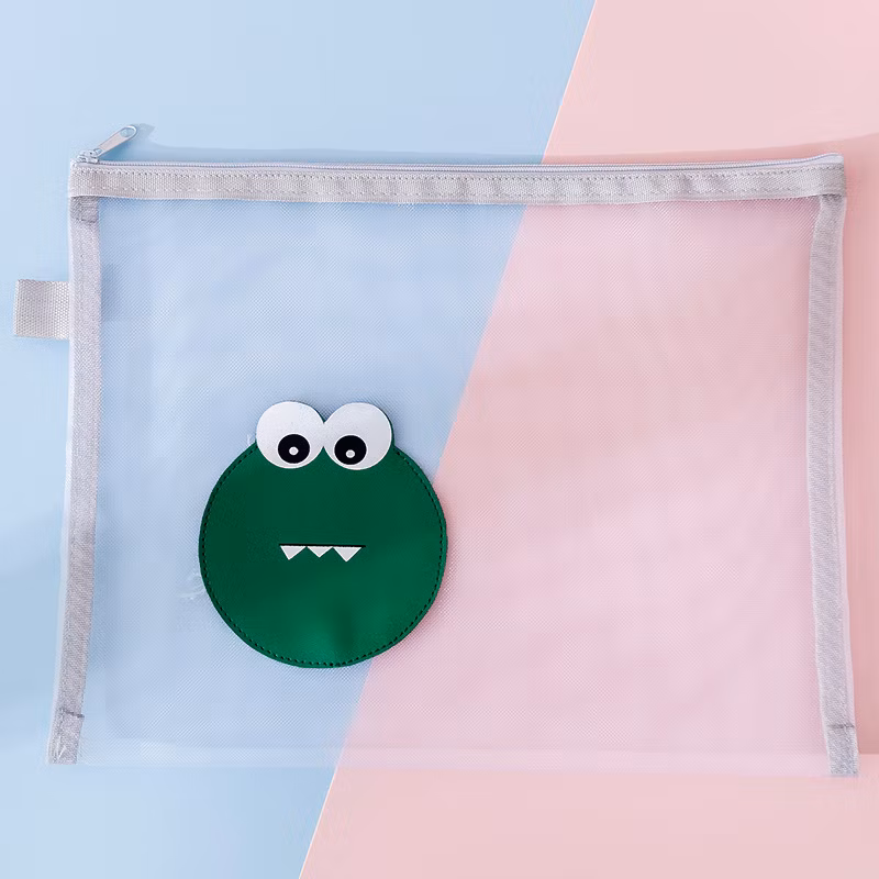 A4 Transparent Mesh File Bag Multifunctional Office Data Folder Student Cartoon Zipper Pencil Case