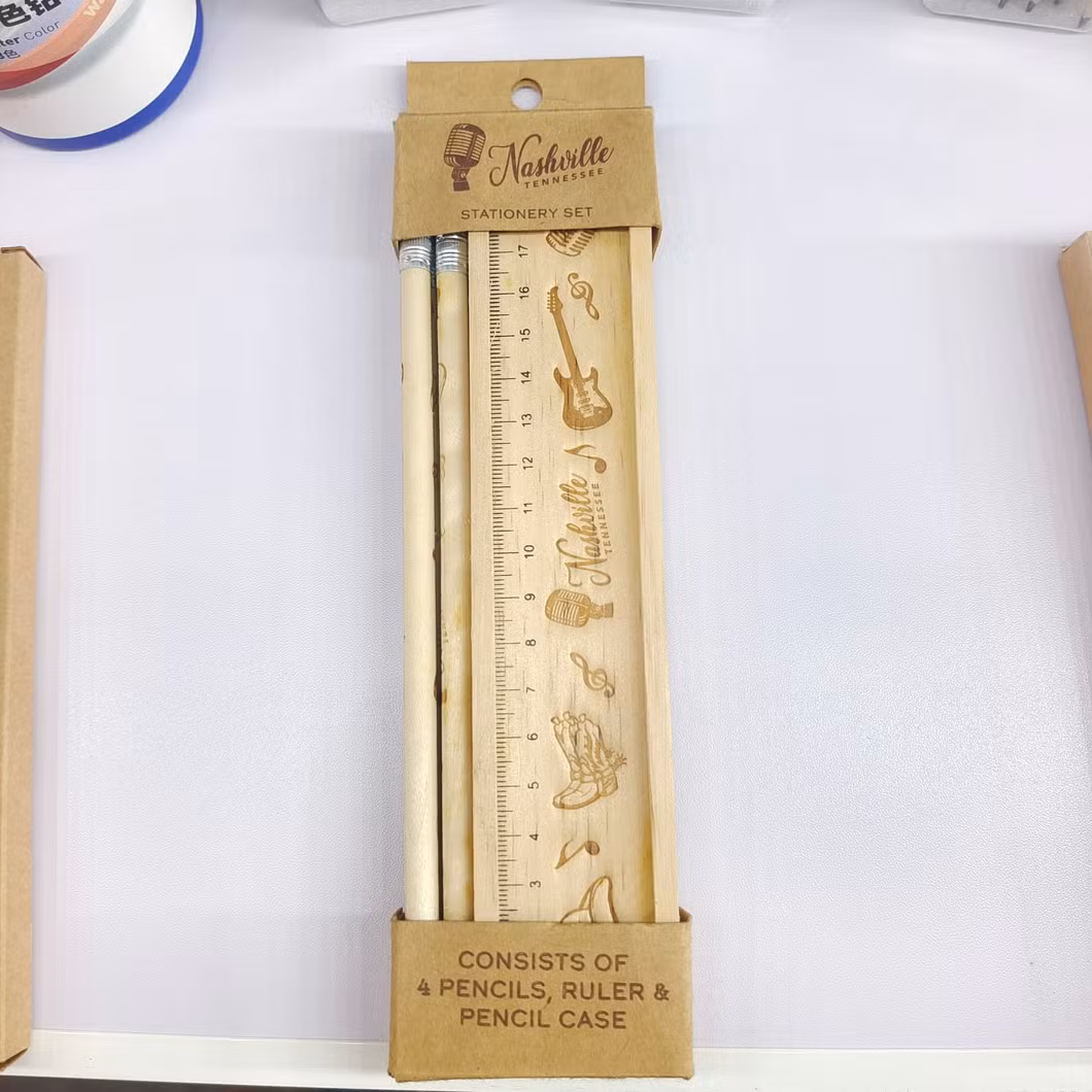 Eco-Friendly 3PCS Stationery Set with Ruler Pencil Case Wood Pencil
