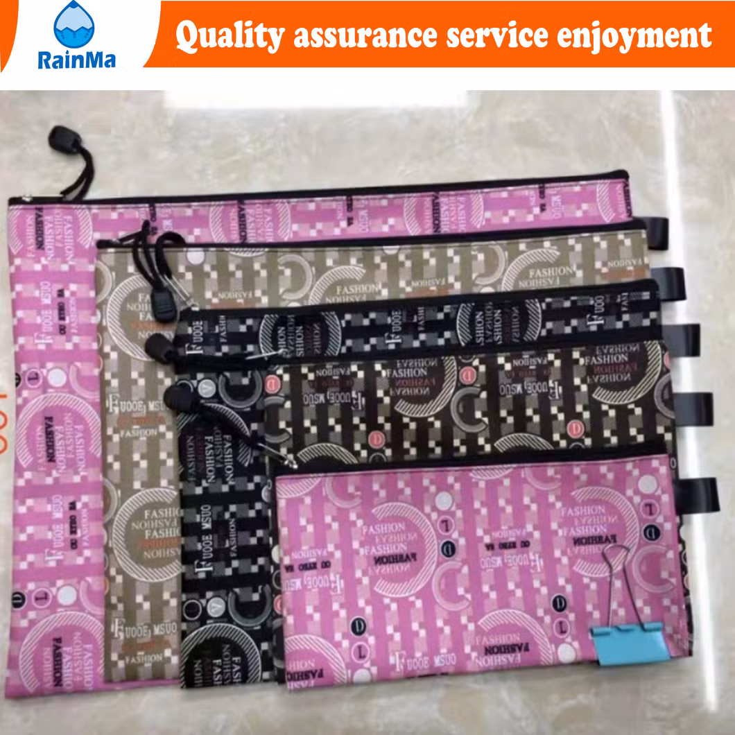 B4 A4 B5 A5 A6 Office School Leather Waterproof Zip Bag with Colorful Flowers Style