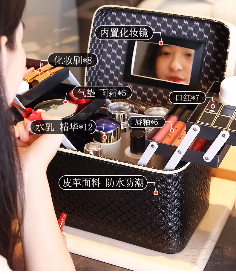 Hot Sale Beauty Product Ladies Portable Large-Capacity Travel Multi-Function Multi-Layer Desktop Cosmetics Tool Storage Bag