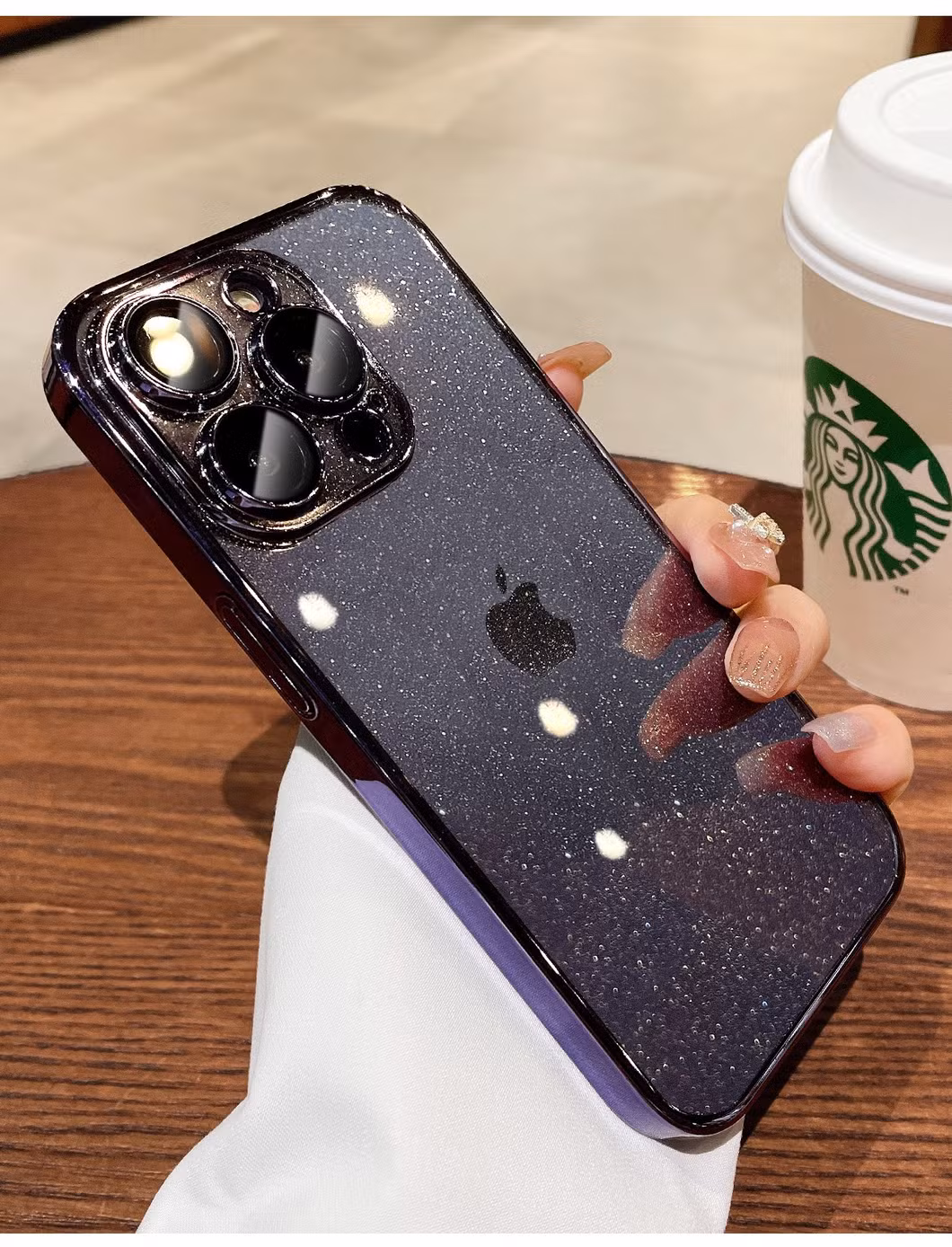 New Luxury Anti Dust Glitter Transparent CD Pattern Electroplating Lens Protection Cover for iPhone 13 14 15 16 PRO Max Mobile Phone Case