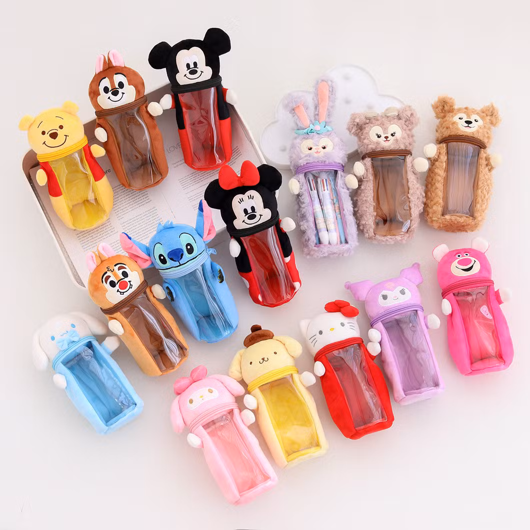 Cartoon Large Capacity Student Plush PU Cute Pen Case