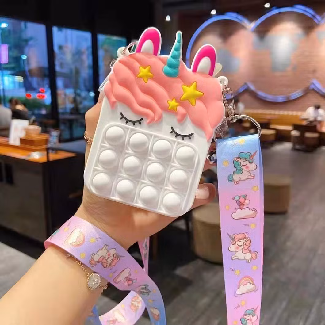 New Decompression Unicorn Poppet Fidget Cosmetic Messenger Bag for Puzzle Bubble Silicone Pen Case Pops up Fidget Popper Pencil Case Unicorn Shoulder Bags