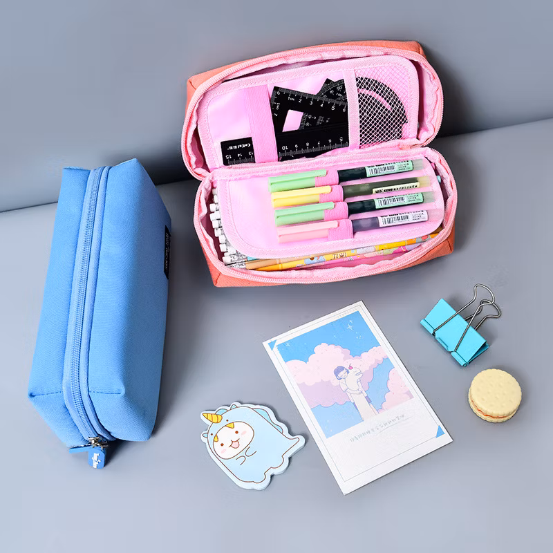 Hot Selling Canvas Zipper Kawaii Circular Pencil Bag Pencil Case for School & Office