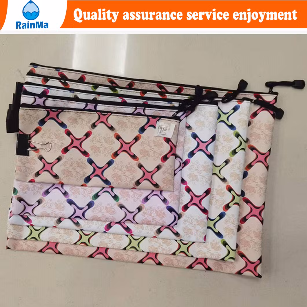 B4 A4 B5 A5 A6 Office School Leather Waterproof Zip Bag with Colorful Flowers Style