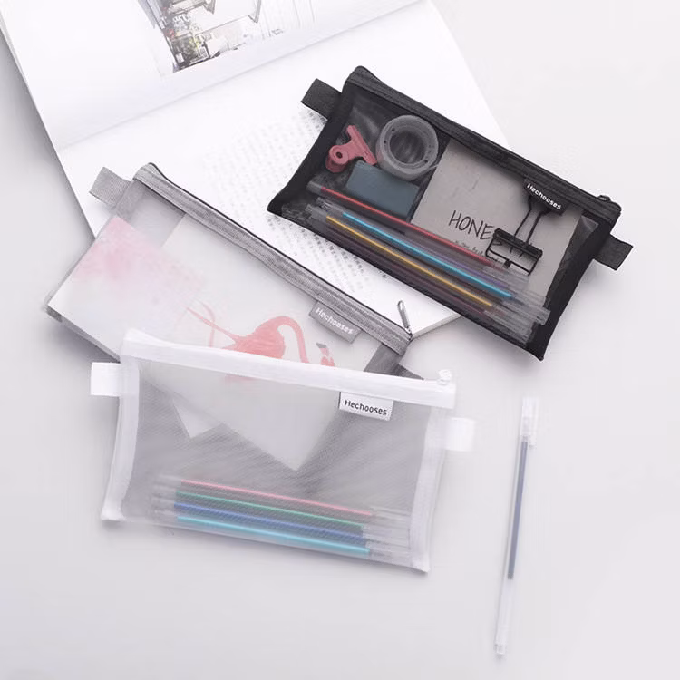 Wholesale Transparent Nylon Mesh Pencil Case for Student Exams