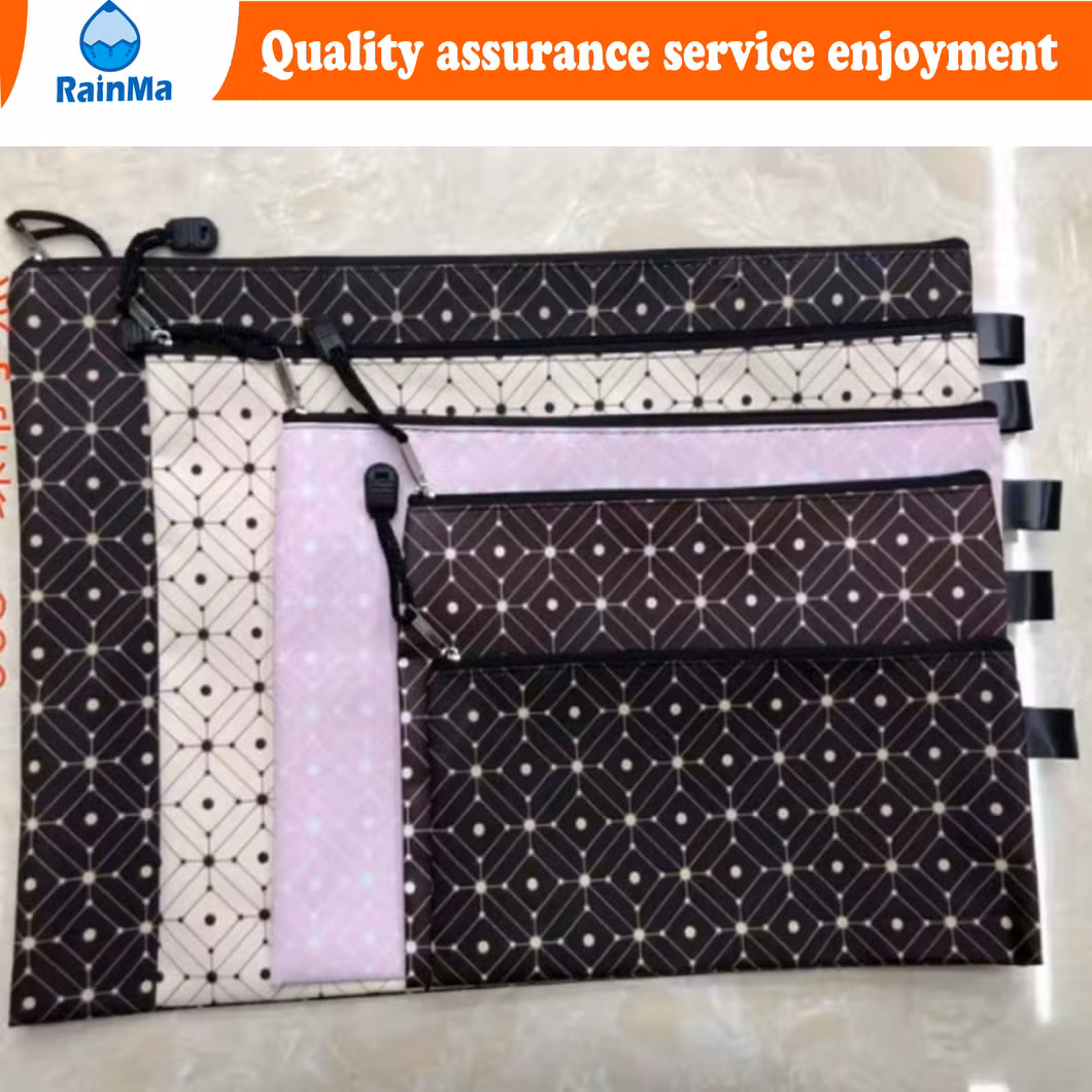 B4 A4 B5 A5 A6 Office School Leather Waterproof Zip Bag with Colorful Flowers Style