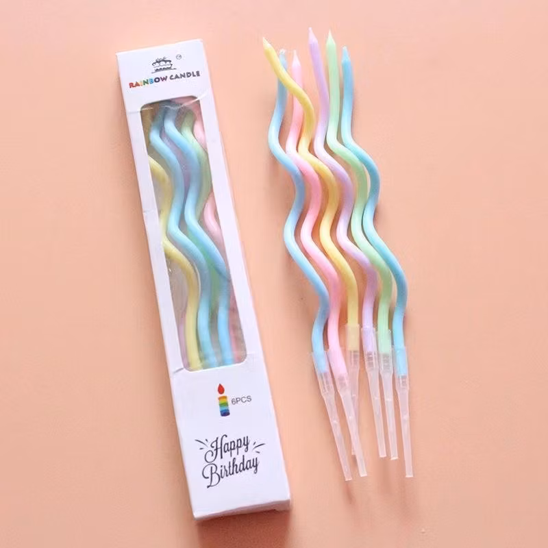Hot Sale Colored Romantic Curving Pencil Candle Safe Flame Kids Birthday Party Wedding Cake Candles