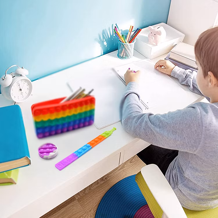 Color Mixture Release Stress Silicone Fidget Poppers Pencil Case