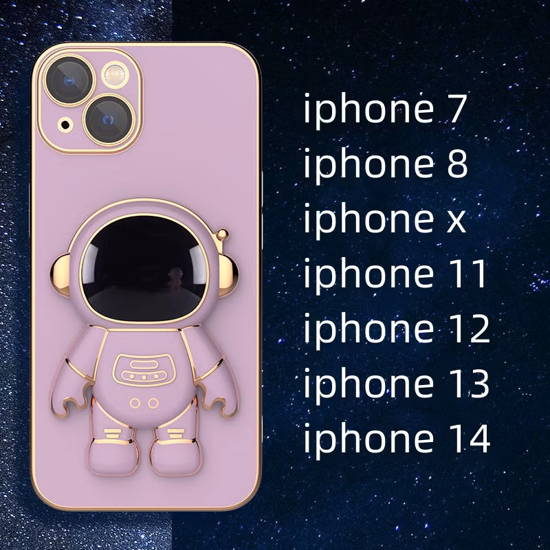 Factory Wholesale Plated Glossy Mobile Phone Case Cover for iPhone 14 with Astronaut Stand Accessories