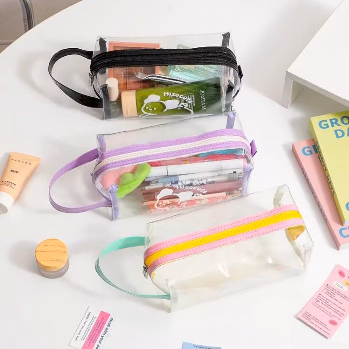 Simple Mesh Zippered Transparent Pencil Case Large Capacity