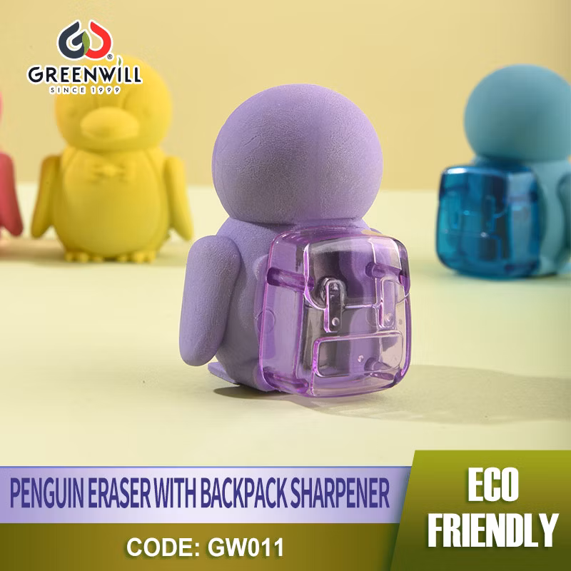 Hot Sale Pencil Sharpener Penguin Bear Fox Eraser with Backpack Sharpener (GW011)