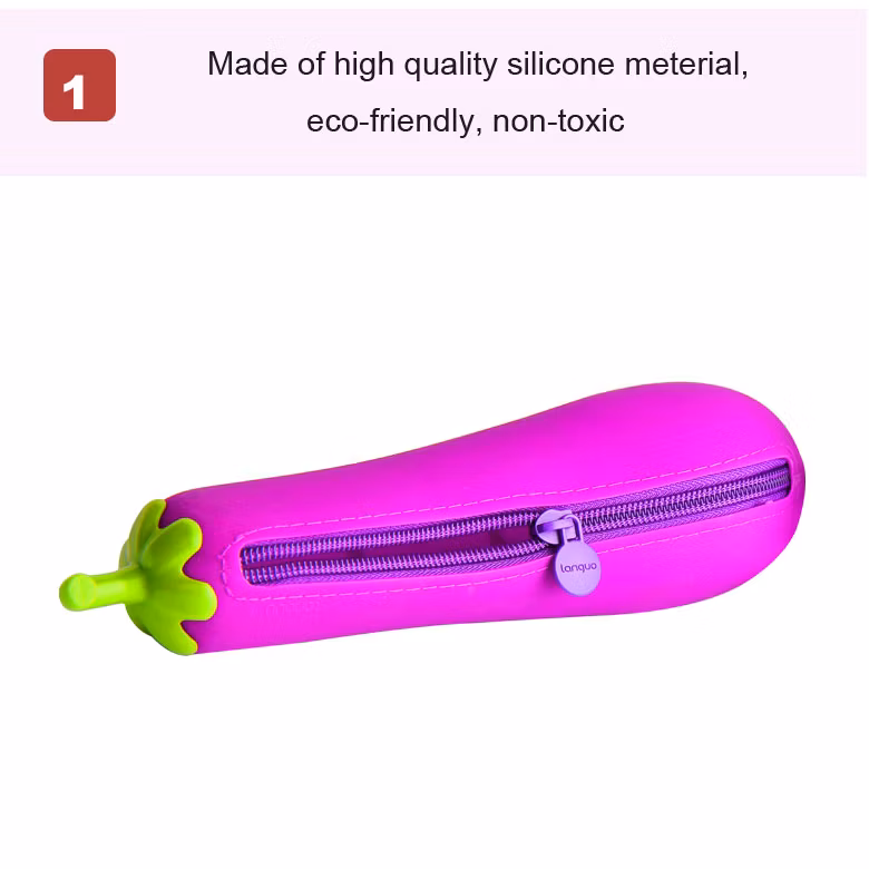 Silicone Pencil Bag Unusual Eggplant Shape Zipper Pencil Cases for Promotion Gift Children