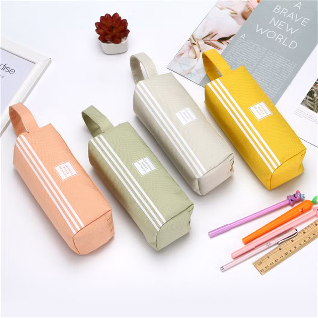 Fresh Color Multifunctional Large Pen Case Stationery Box Double Canvas Pencil Bag