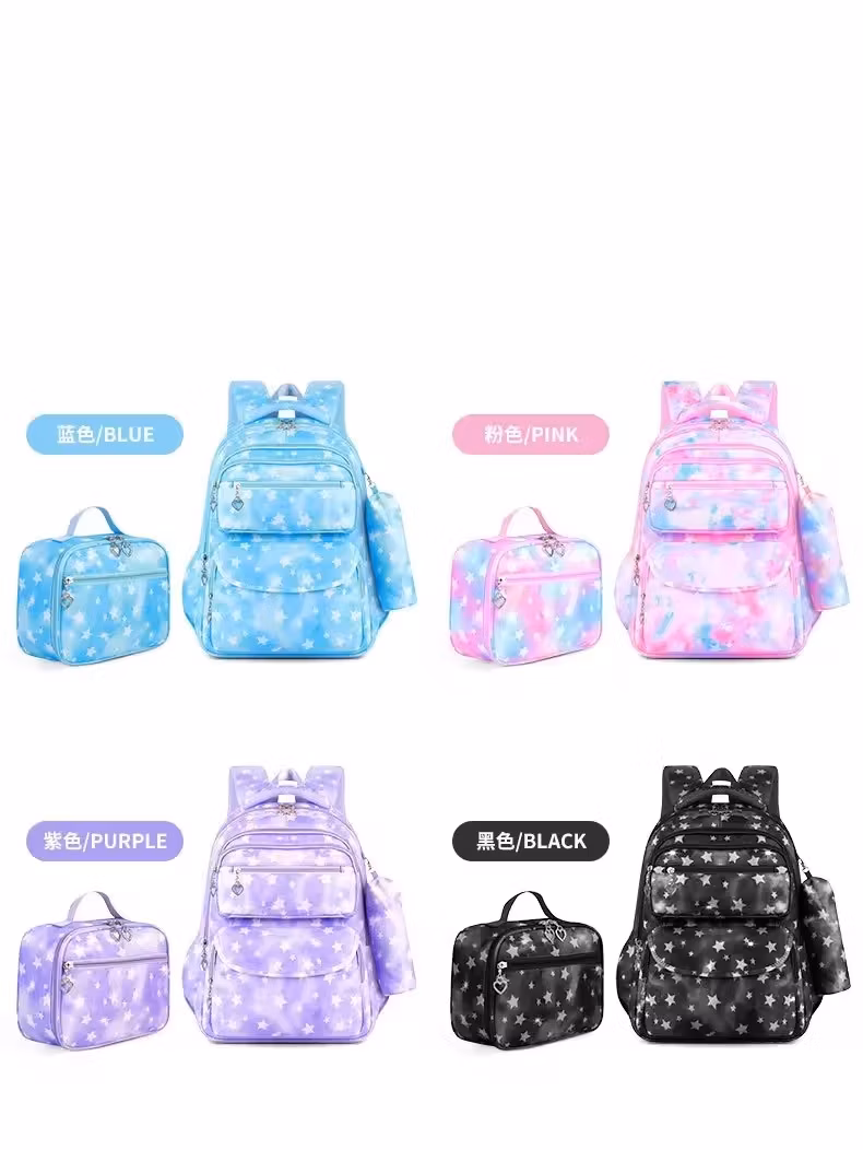3 in 1 Floral Backpack Female Students Simple Schoolbag Lunch Bag Pencil Case 3-Piece School Backpack Set