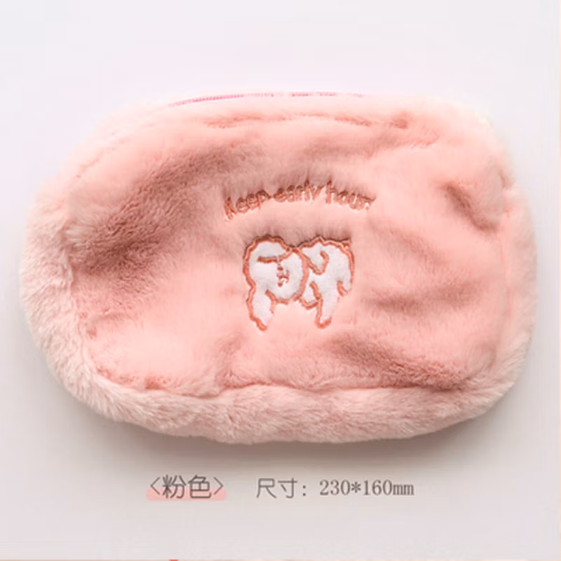 Promotional Flannel Zipper Kawaii Circular Pencil Bag Pencil Case for Office