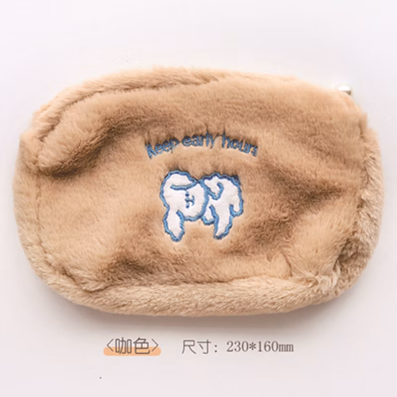 Promotional Flannel Zipper Kawaii Circular Pencil Bag Pencil Case for Office