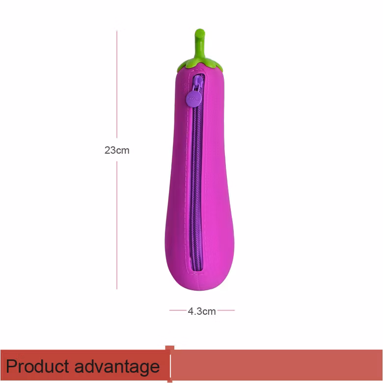 Silicone Pencil Bag Unusual Eggplant Shape Zipper Pencil Cases for Promotion Gift Children