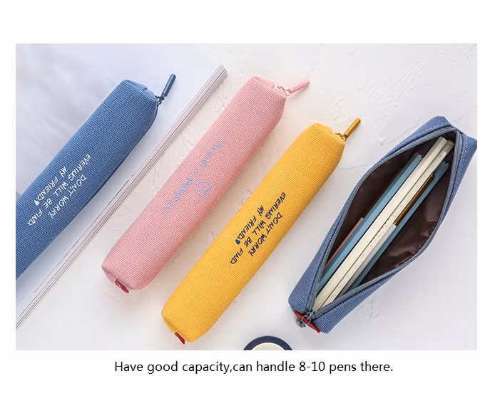 Customized Solid Canvas Pencil Pen Bag Students Zipper Pouch Pencil Case for School