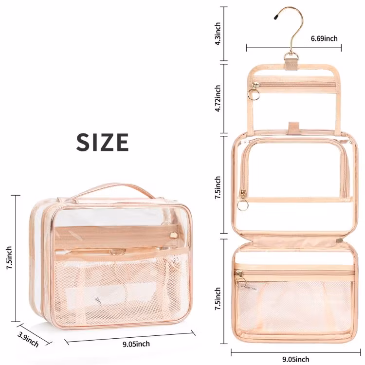 Clear PVC Waterproof Hanging Cosmetic Bag for Travel Makeup Storage Wholesale