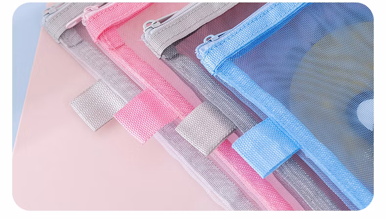 A4 Transparent Mesh File Bag Multifunctional Office Data Folder Student Cartoon Zipper Pencil Case